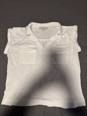 LOFT White Short-Sleeve Collared Pocket Top